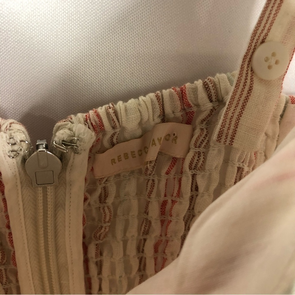 Rebecca Taylor White & Pink Stripe Wide Leg Linen Cropped Jumpsuit 8 - Picture 7 of 7
